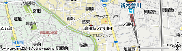 愛知県一宮市木曽川町内割田墓東周辺の地図