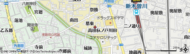 愛知県一宮市木曽川町内割田（墓東）周辺の地図