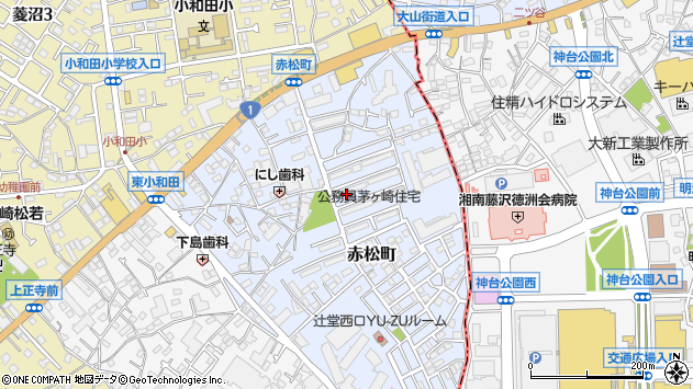 〒253-0013 神奈川県茅ヶ崎市赤松町の地図