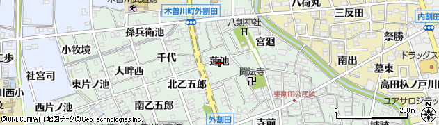 愛知県一宮市木曽川町外割田（蓮池）周辺の地図