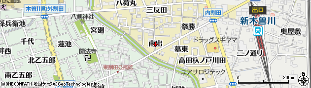 愛知県一宮市木曽川町内割田（南出）周辺の地図