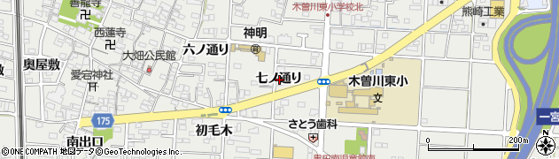 愛知県一宮市木曽川町黒田七ノ通り周辺の地図