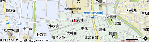 愛知県一宮市木曽川町外割田（孫兵衛池）周辺の地図