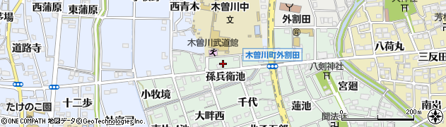 愛知県一宮市木曽川町外割田（南青木）周辺の地図