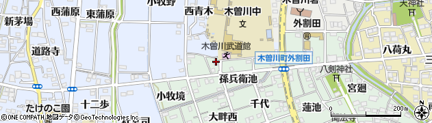 愛知県一宮市木曽川町外割田（青木）周辺の地図
