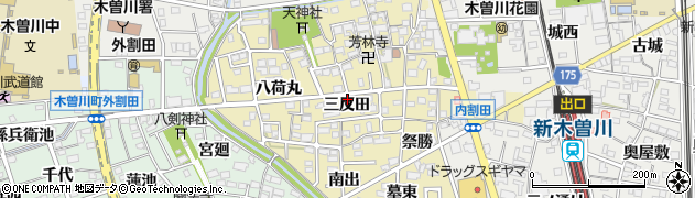 愛知県一宮市木曽川町内割田（三反田）周辺の地図
