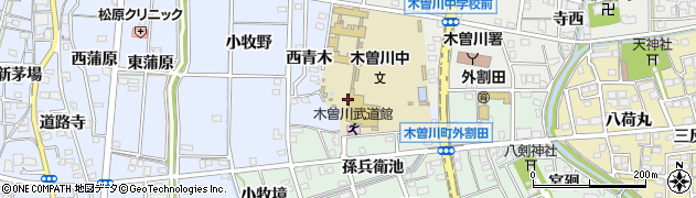 愛知県一宮市木曽川町里小牧南青木周辺の地図