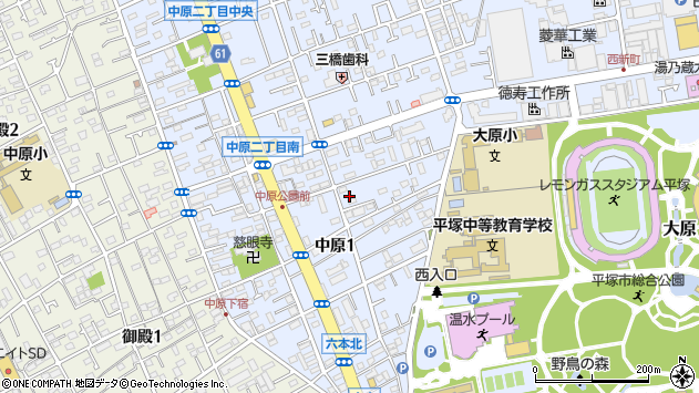 〒254-0075 神奈川県平塚市中原の地図