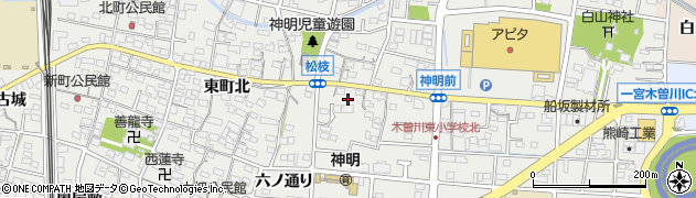 愛知県一宮市木曽川町黒田神明前周辺の地図
