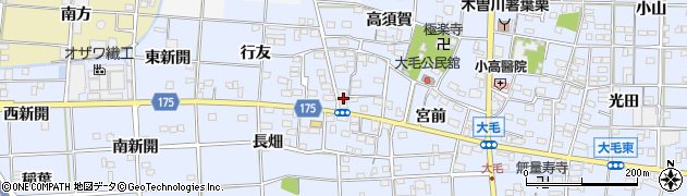 愛知県一宮市大毛（西郷）周辺の地図