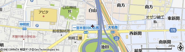 愛知県一宮市大毛（白山東）周辺の地図