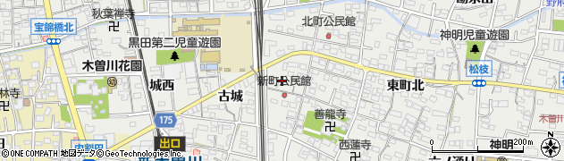 愛知県一宮市木曽川町黒田城東周辺の地図