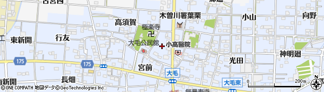 愛知県一宮市大毛（五百入塚）周辺の地図