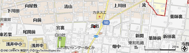 愛知県一宮市浅井町前野（北出）周辺の地図