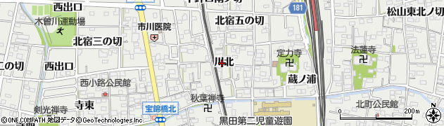 愛知県一宮市木曽川町黒田（川北）周辺の地図