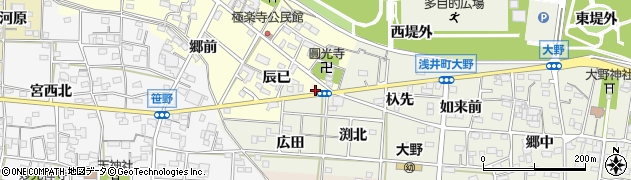 愛知県一宮市浅井町大野クミノキ周辺の地図