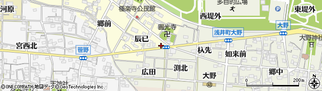 愛知県一宮市浅井町大野（クミノキ）周辺の地図