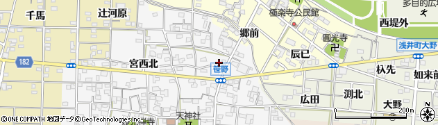 愛知県一宮市笹野（宮北田）周辺の地図