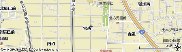 愛知県一宮市北方町北方（宮西）周辺の地図