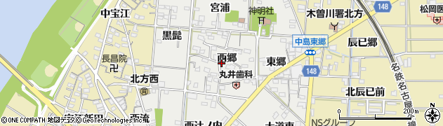 愛知県一宮市北方町中島（西郷）周辺の地図
