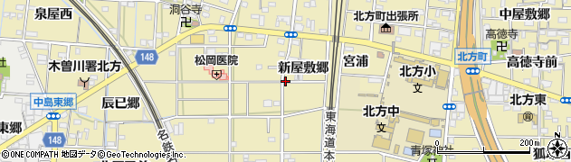 愛知県一宮市北方町北方（新屋敷郷）周辺の地図