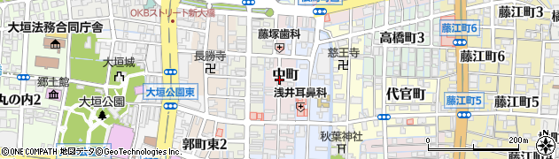 岐阜県大垣市中町周辺の地図