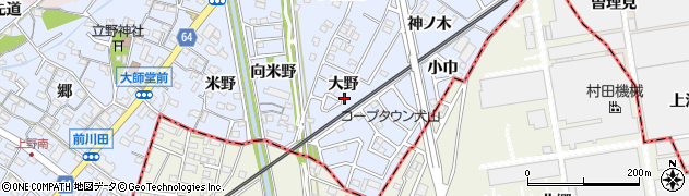 愛知県犬山市上野（大野）周辺の地図