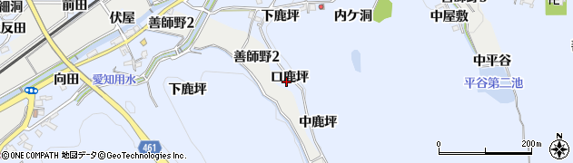 愛知県犬山市善師野（口鹿坪）周辺の地図
