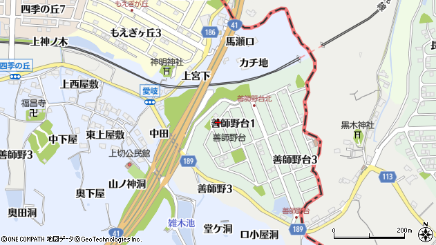 〒484-0004 愛知県犬山市善師野台の地図