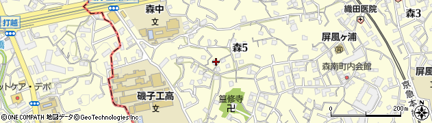 神奈川県横浜市磯子区森周辺の地図