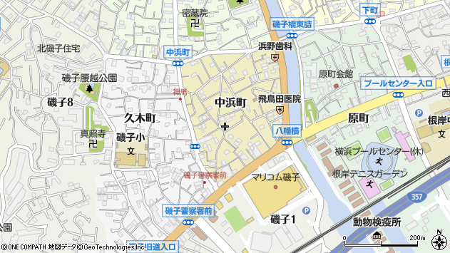 〒235-0014 神奈川県横浜市磯子区中浜町の地図