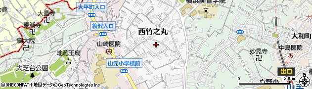 神奈川県横浜市中区西竹之丸周辺の地図