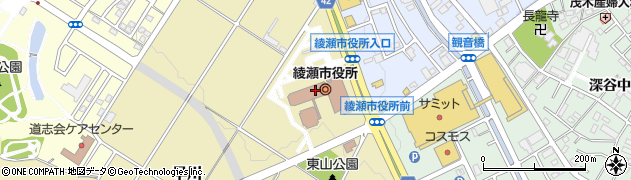 綾瀬市役所　防災対策課防災行政用無線での緊急放送周辺の地図