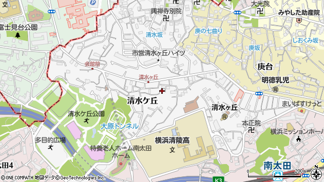 〒232-0007 神奈川県横浜市南区清水ケ丘の地図