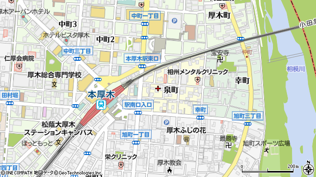 〒243-0013 神奈川県厚木市泉町の地図
