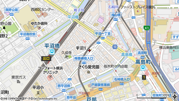 〒220-0023 神奈川県横浜市西区平沼の地図