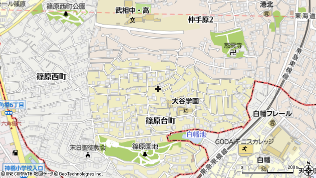 〒222-0024 神奈川県横浜市港北区篠原台町の地図