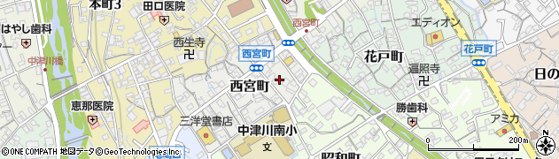 岐阜県中津川市西宮町周辺の地図