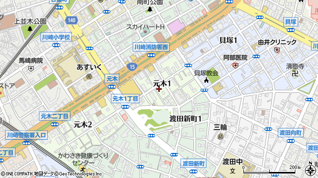 〒210-0021 神奈川県川崎市川崎区元木の地図
