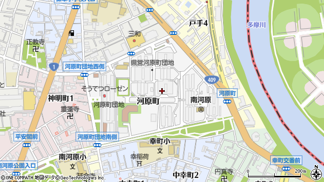 〒212-0007 神奈川県川崎市幸区河原町の地図