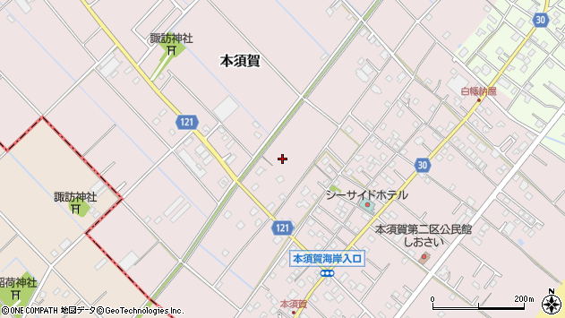 〒289-1305 千葉県山武市本須賀の地図
