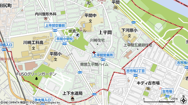 〒211-0013 神奈川県川崎市中原区上平間の地図
