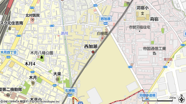〒211-0024 神奈川県川崎市中原区西加瀬の地図