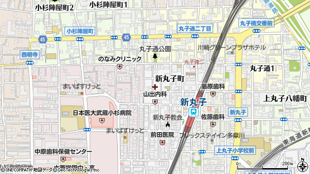 〒211-0005 神奈川県川崎市中原区新丸子町の地図