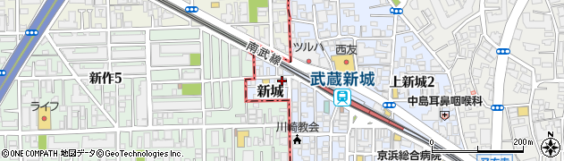 神奈川県川崎市中原区新城1017周辺の地図