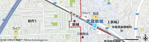 神奈川県川崎市中原区新城周辺の地図