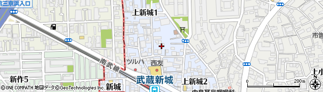 神奈川県川崎市中原区上新城周辺の地図