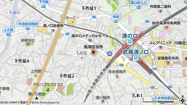 〒213-0000 神奈川県川崎市高津区（以下に掲載がない場合）の地図