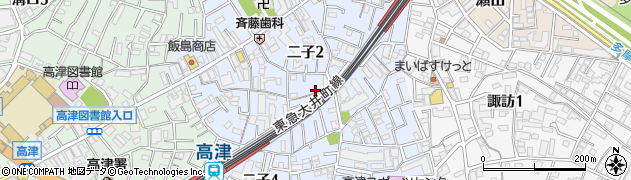 神奈川県川崎市高津区二子周辺の地図