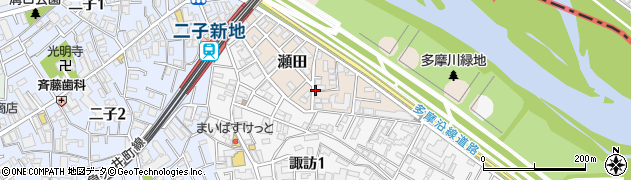 神奈川県川崎市高津区瀬田周辺の地図